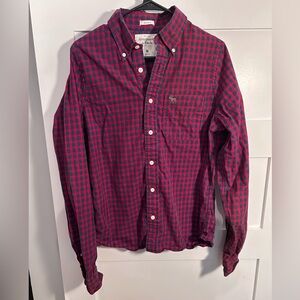 Abercrombie & Fitch Red and Blue Plaid Men's muscle button up long sleeve